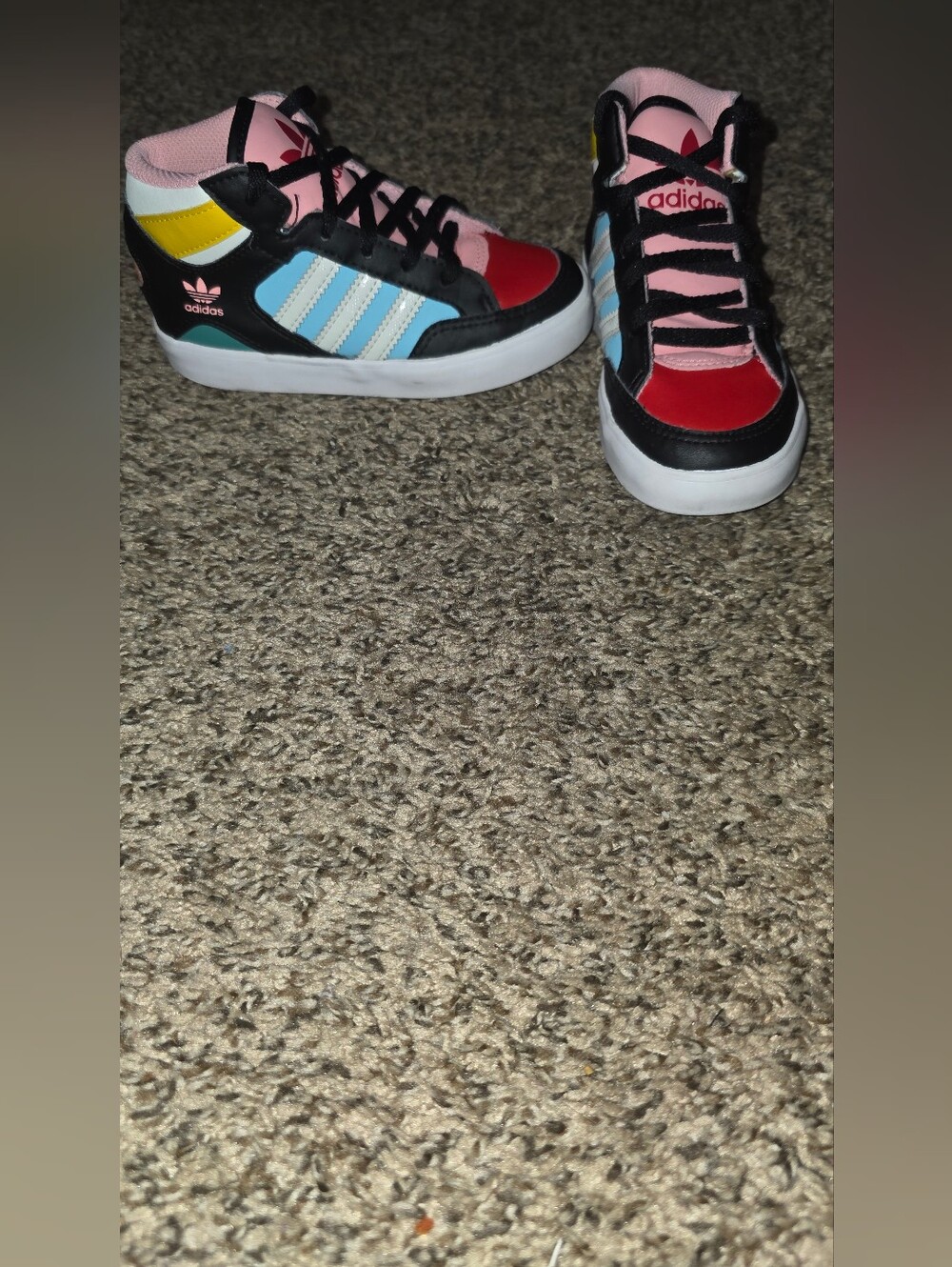Bright Adidas Kids High-Top Sneakers in Pink, Red, Blue and Yellow